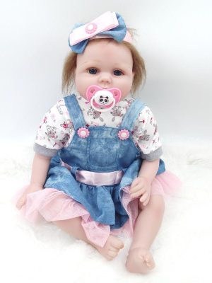22 inch Soft Cloth Body Reborn Silicone Doll – Denim Dress Edition